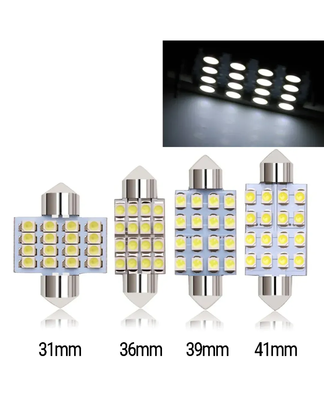 LED Лед Диодни Крушки, 16 SMD 5050 , 31мм, 36мм, 39мм, 41мм, 12V, Бяла Светлина