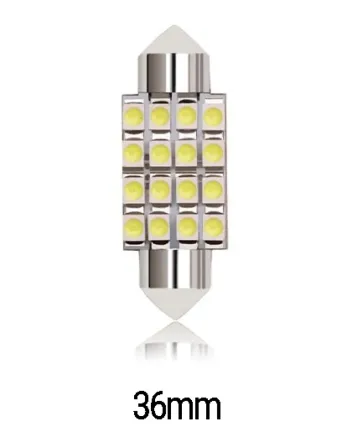 LED Лед Диодни Крушки, 16 SMD 5050 , 36мм, 12V, Бяла Светлина