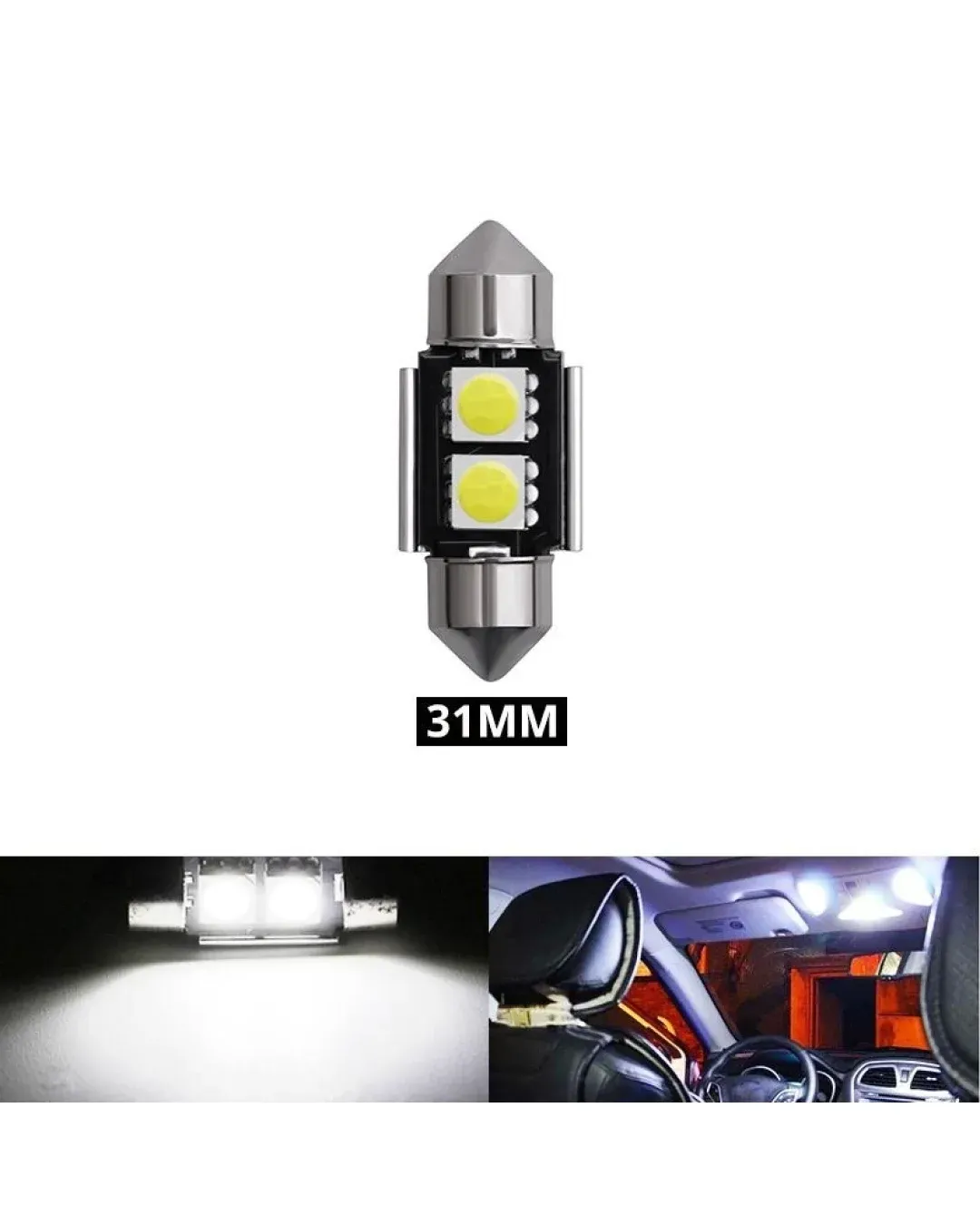 LED Лед Диодни Крушки, 2 SMD 5050 , 31мм, 12V, Бяла Светлина