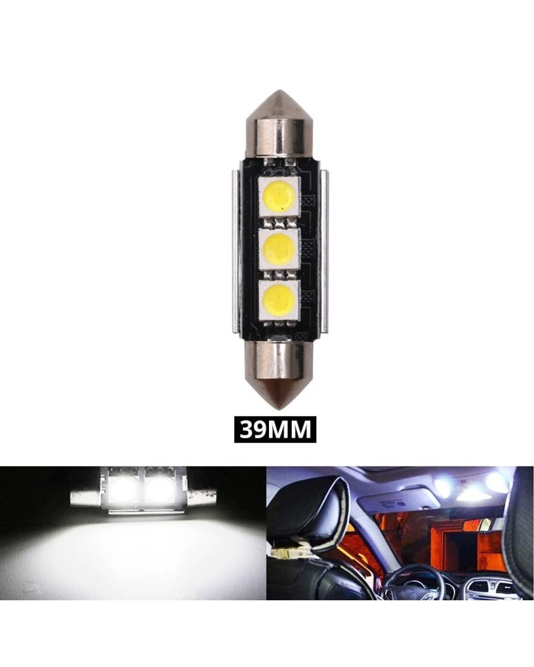 LED Лед Диодни Крушки, 2 SMD 5050 , 39мм, 12V, Бяла Светлина