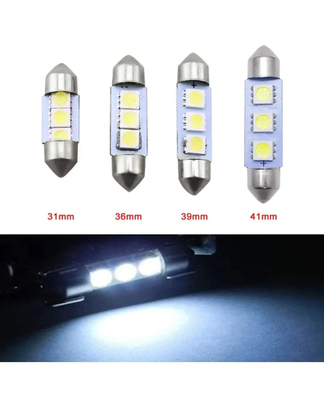 LED Лед Диодни Крушки, C5W, 3 Smd, 31mm, 12V, Бяла Светлина