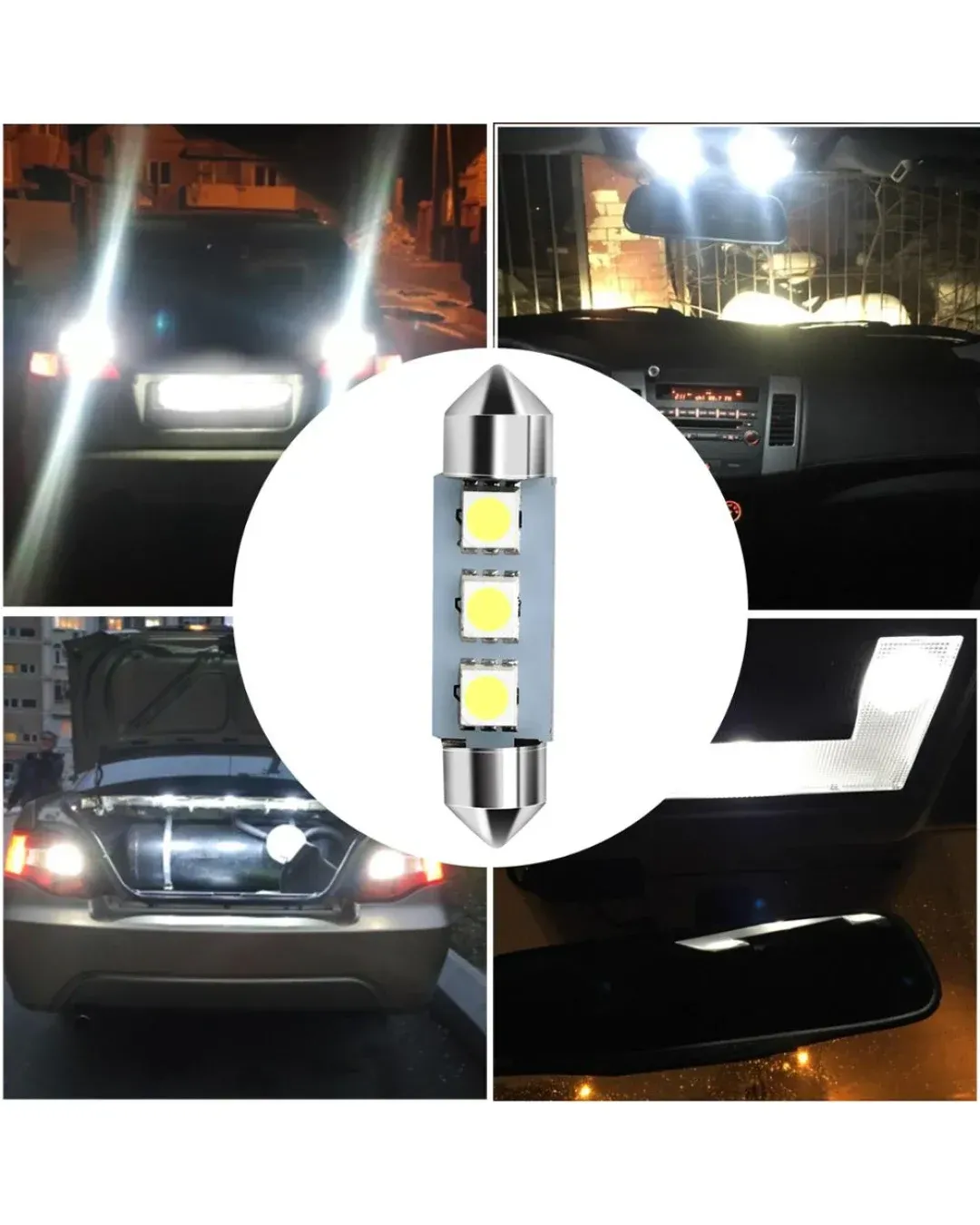 LED Лед Диодни Крушки, C5W, 3 Smd, 36mm, 12V, Бяла Светлина