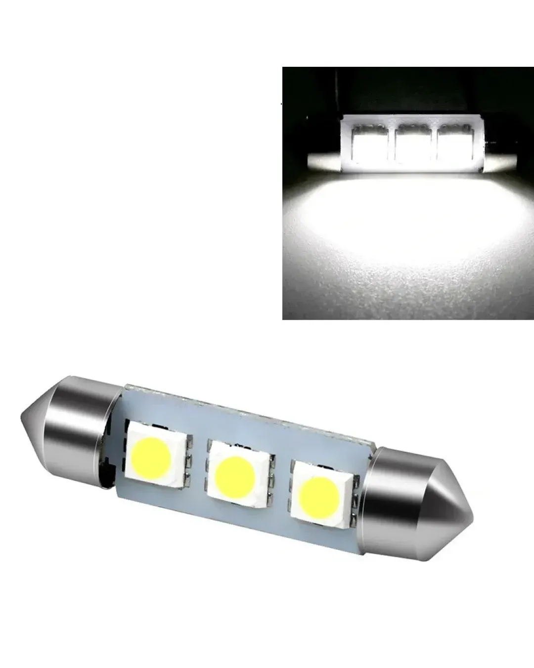 LED Лед Диодни Крушки, C5W, 3 Smd, 39mm, 12V, Бяла Светлина