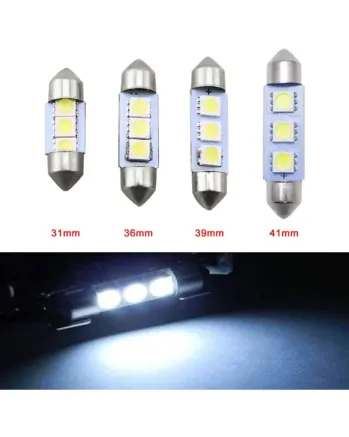 LED Лед Диодни Крушки, C5W, 3 Smd, 39mm, 12V, Бяла Светлина