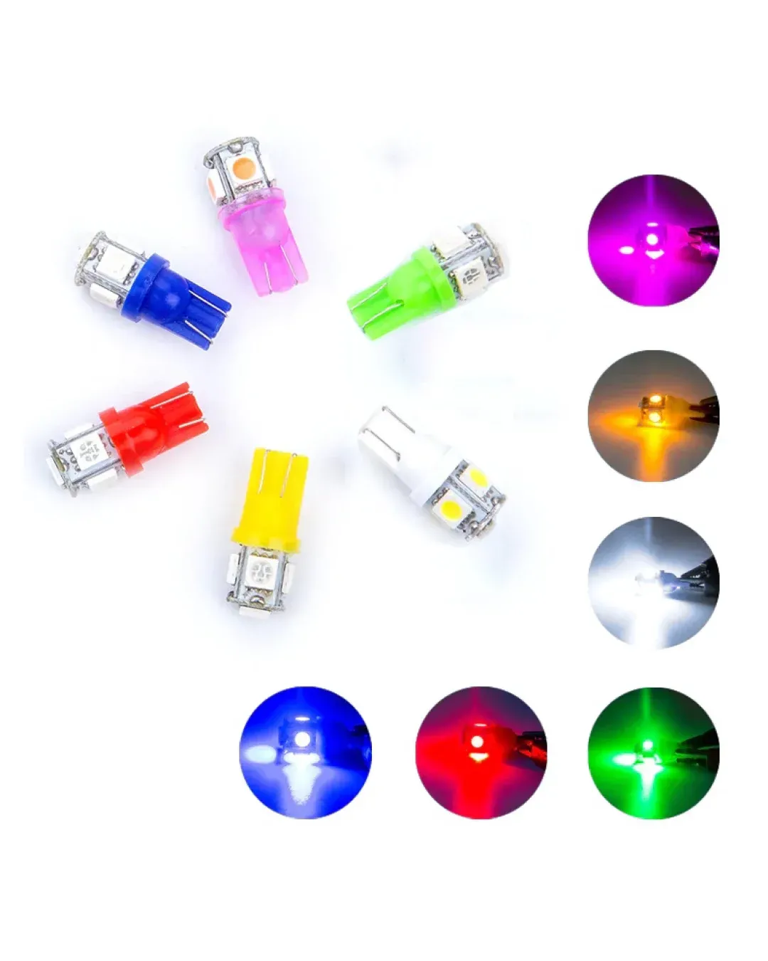 LED Лед Диодни Крушки За Габарит, Т10 W5W, 5 SMD, 12V, 6 Цвята Светлина