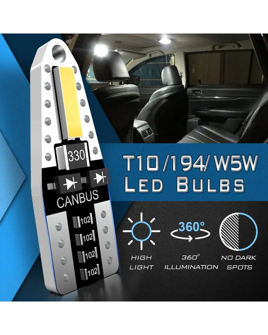 LED Лед Диодни Крушки За Габарит, Т10 W5W, Canbus, 12V, Бяла Светлина