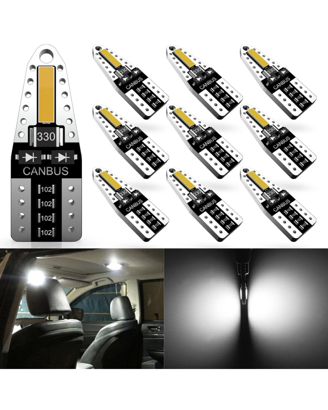 LED Лед Диодни Крушки За Габарит, Т10 W5W, Canbus, 12V, Бяла Светлина
