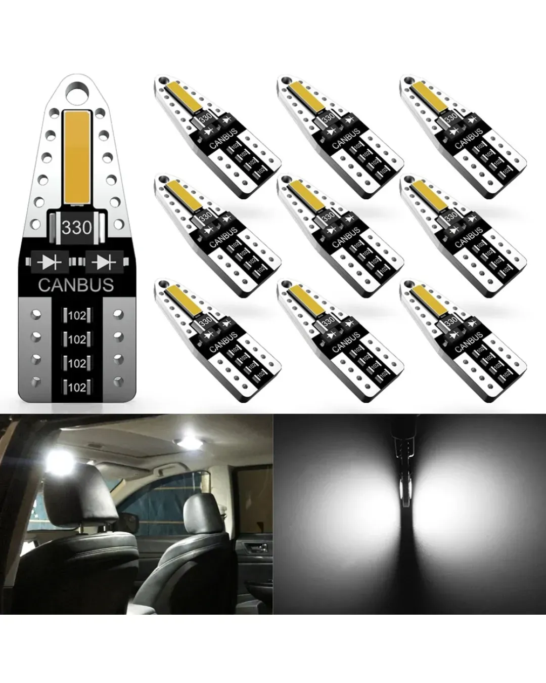 LED Лед Диодни Крушки За Габарит, Т10 W5W, Canbus, 12V, Бяла Светлина