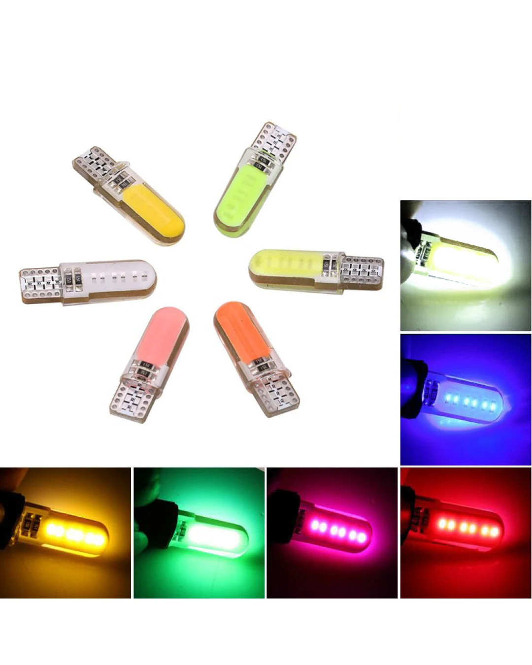 LED Лед Диодни Крушки За Габарит, Т10 W5W, COB 12-Core, 12V, 6 Цвята Светлина