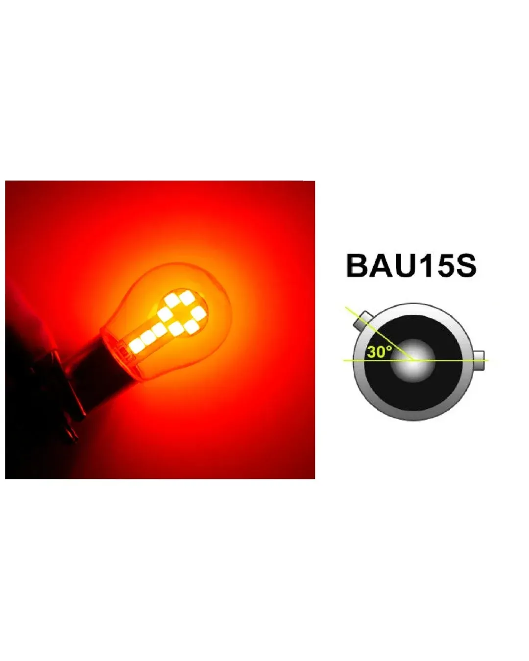 LED Лед Крушки, 18 SMD, Асиметрични, Разминати пинове (150°) , Offset, 1156, BAU15S, 12V, Червена Светлина