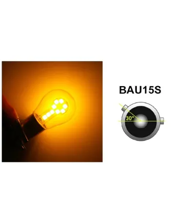 LED Лед Крушки, 18 SMD, Асиметрични, Разминати пинове (150°) , Offset, 1156, BAU15S, 12V, Оранжева Светлина