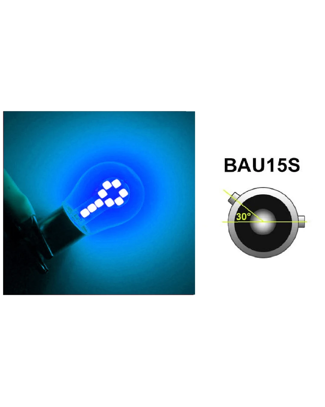 LED Лед Крушки, 18 SMD, Асиметрични, Разминати пинове (150°) , Offset, 1156, BAU15S, 12V, Синя Светлина