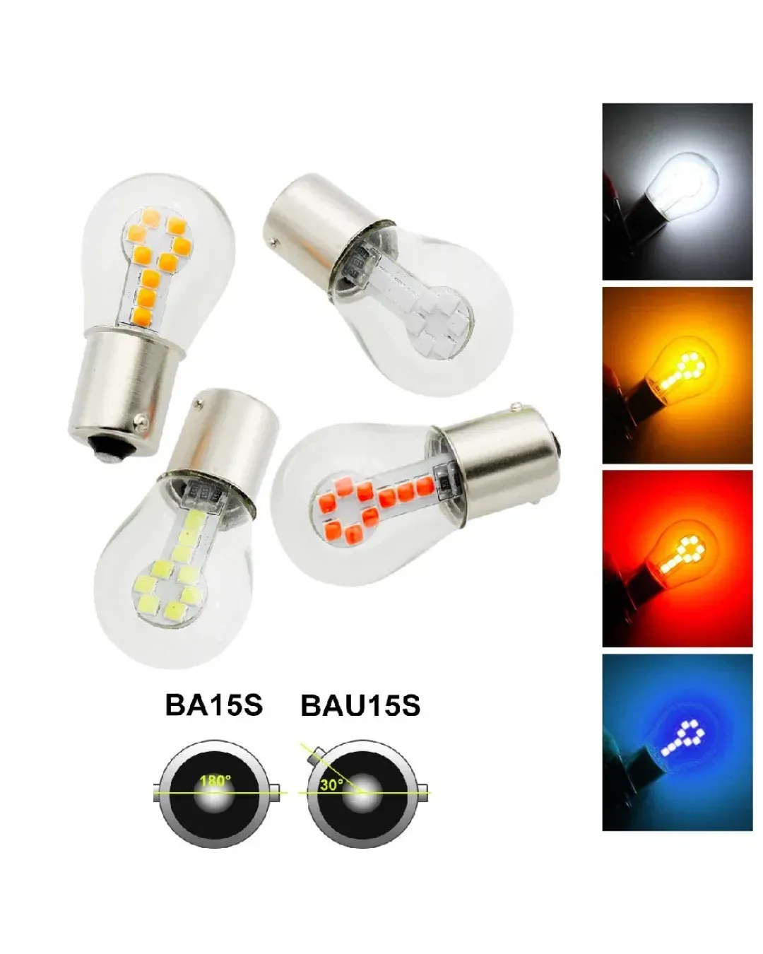 LED Лед Крушки, 18 SMD, BA15S 1156 (P21W), BAU15S 1156 (PY21W), 12V - 24V, Бяла, Оранжева, Червена, Синя Светлина
