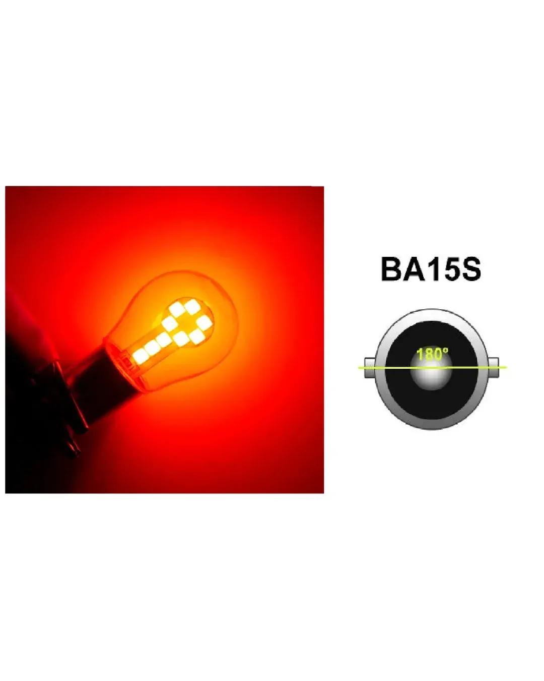 LED Лед Крушки, 18 SMD, BA15S 1156 (P21W), Срещуположни пинове (180°), Opposite, 12V, Червена Светлина