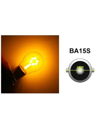 LED Лед Крушки, 18 SMD, BA15S 1156 (P21W), Срещуположни пинове (180°), Opposite, 12V, Оранжева Светлина