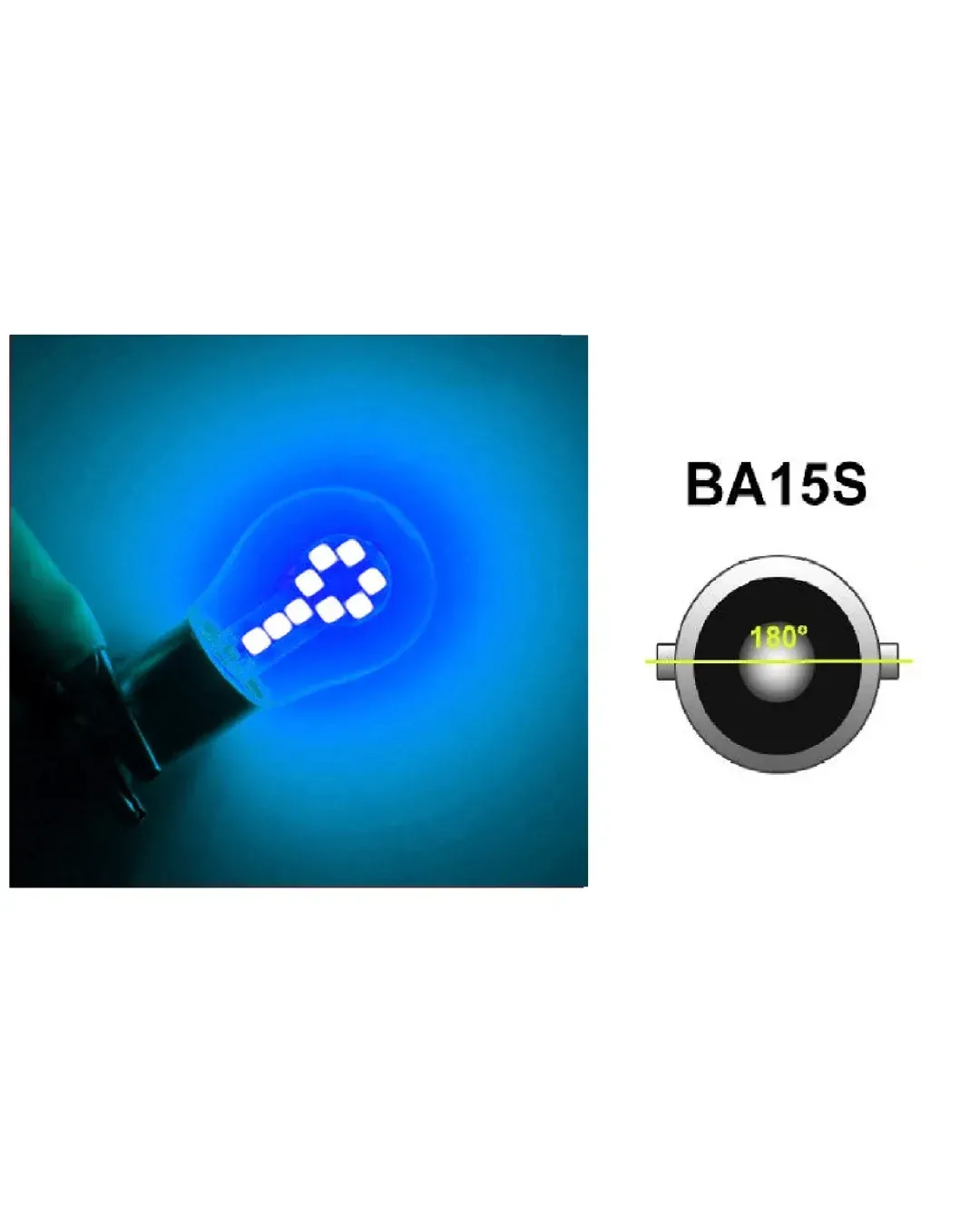 LED Лед Крушки, 18 SMD, BA15S 1156 (P21W), Срещуположни пинове (180°), Opposite, 12V, Синя Светлина