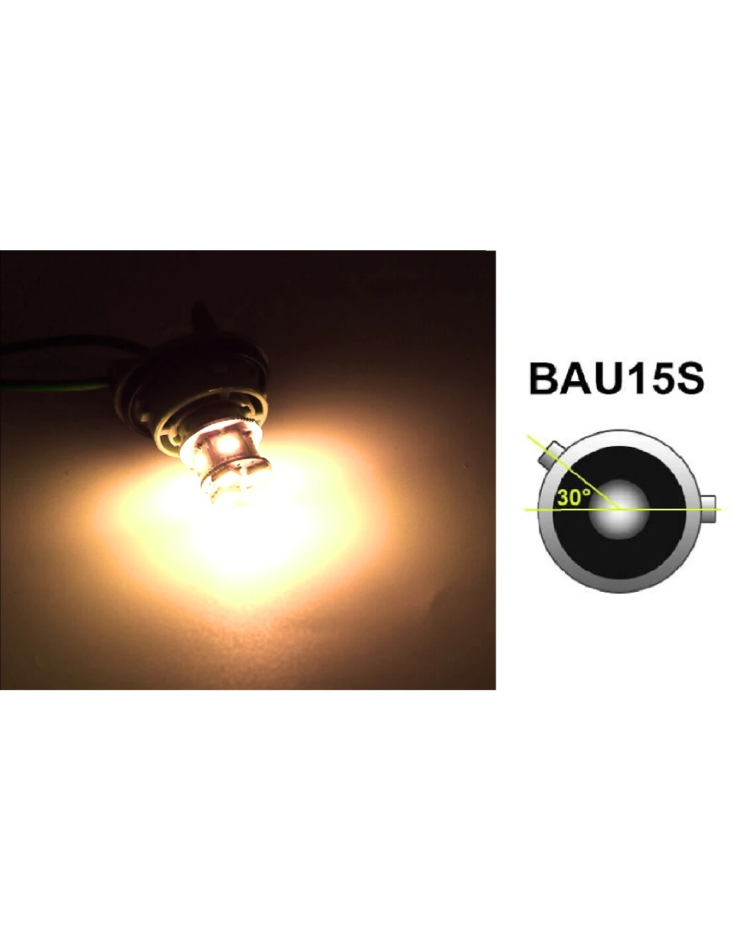LED Лед Крушки, 22 SMD, BA15S 1156 (P21W), Асиметрични, Разминати пинове (150°) , Offset, 12V, Оранжева, Жълта Светлина