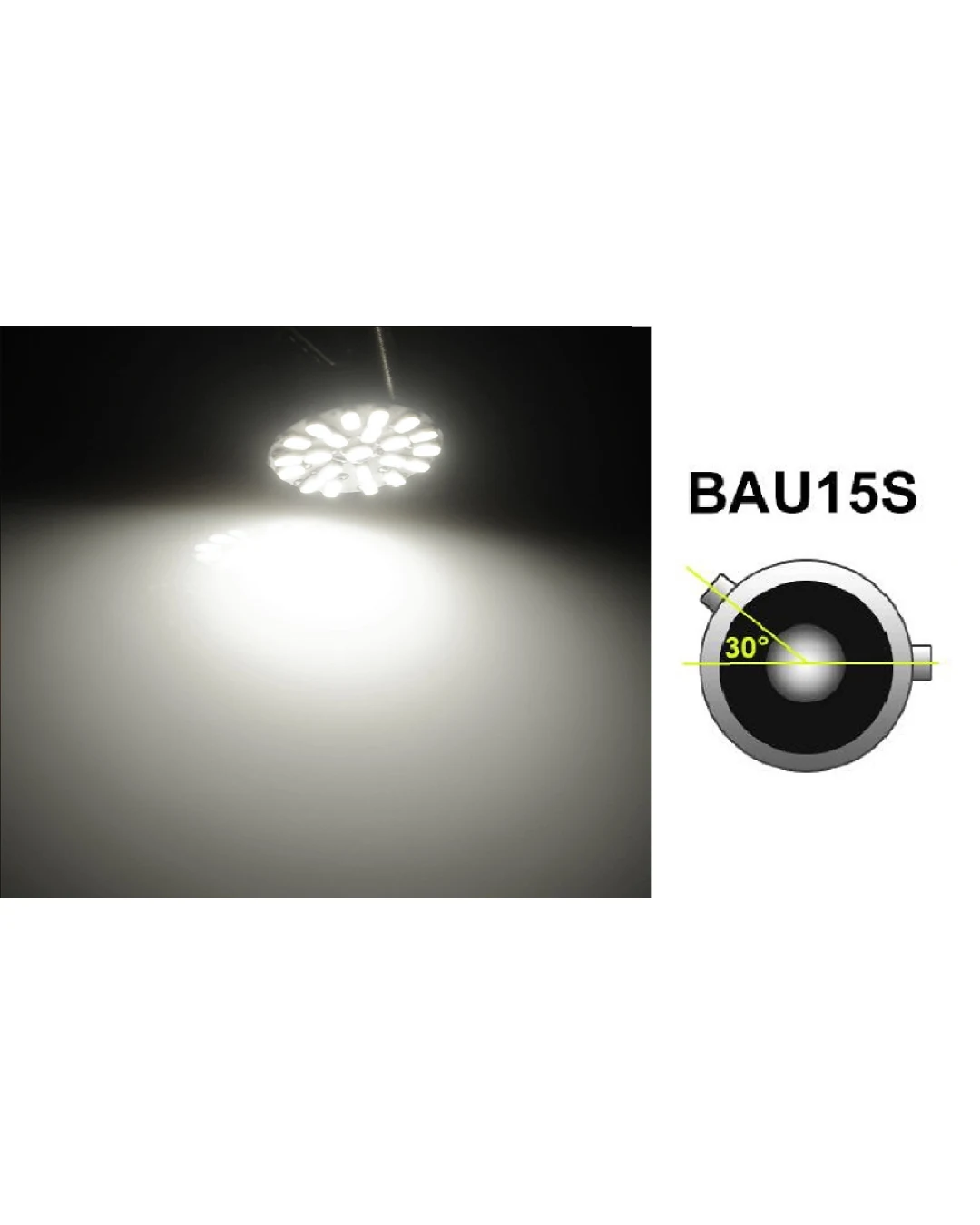 LED Лед Крушки, 22 SMD, BA15S 1156 (P21W), Асиметрични, Разминати пинове (150°) , Offset, 24V, Бяла Светлина
