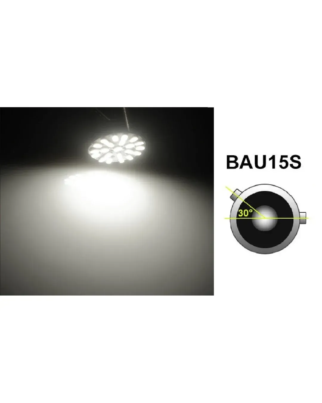 LED Лед Крушки, 22 SMD, BAU15S 1156 (P21W), Асиметрични, Разминати пинове (150°) , Offset, 12V, Бяла Светлина