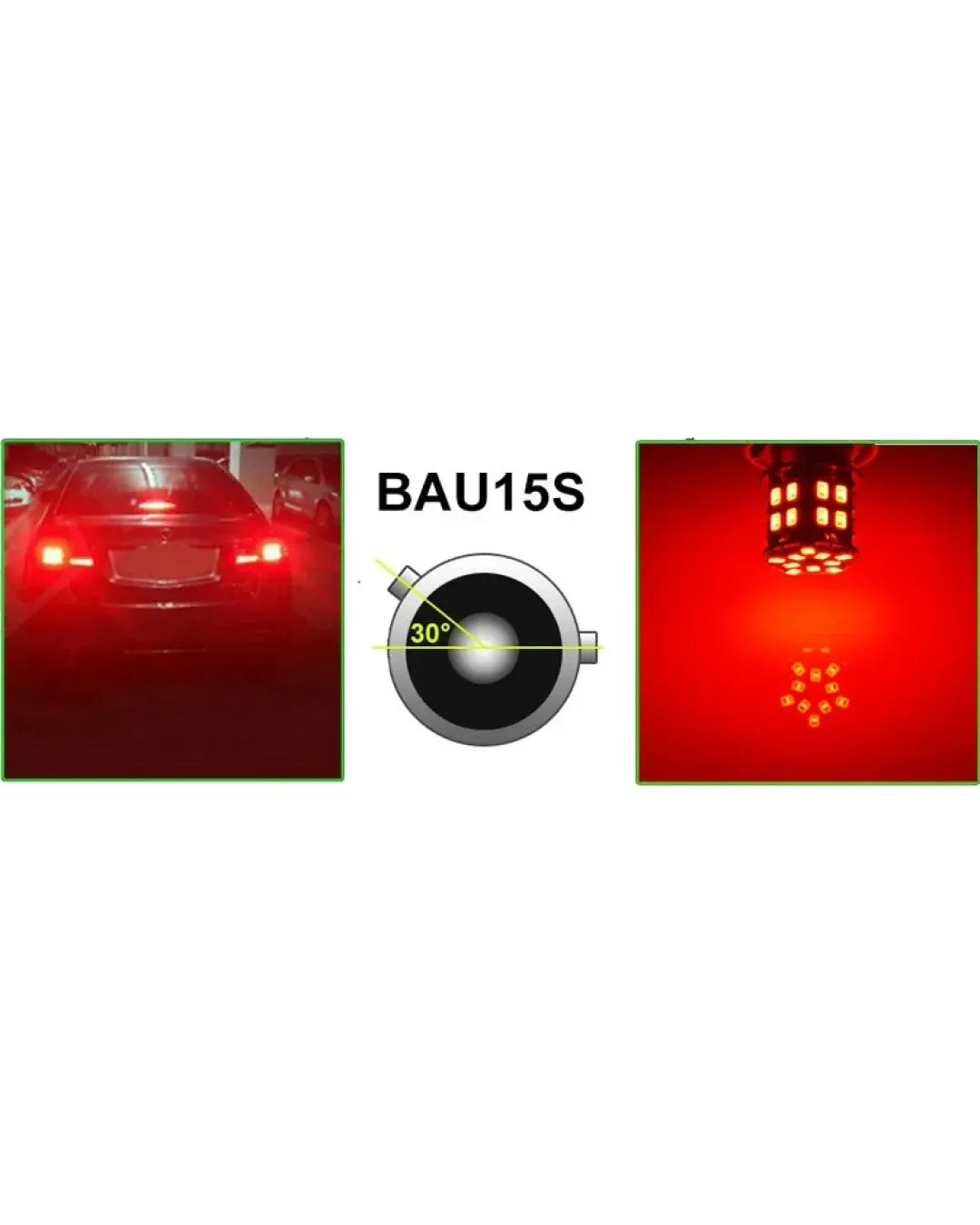 LED Лед Крушки, 30 SMD, Асиметрични, Разминати пинове (150°) , Offset, 1156, BAU15S, 12V, Червена Светлина