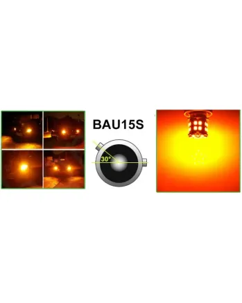LED Лед Крушки, 30 SMD, Асиметрични, Разминати пинове (150°) , Offset, 1156, BAU15S, 12V, Оранжева Светлина