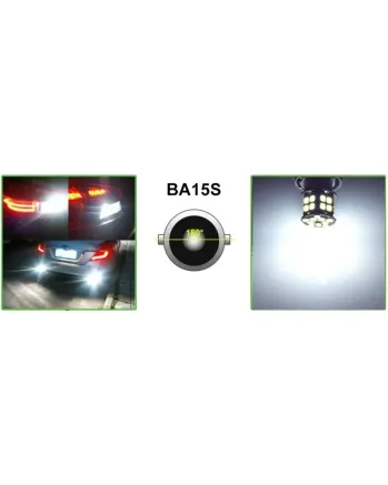LED Лед Крушки, 30 SMD, BA15S 1156 (P21W), Срещуположни пинове (180°), Opposite, 12V, Бяла Светлина