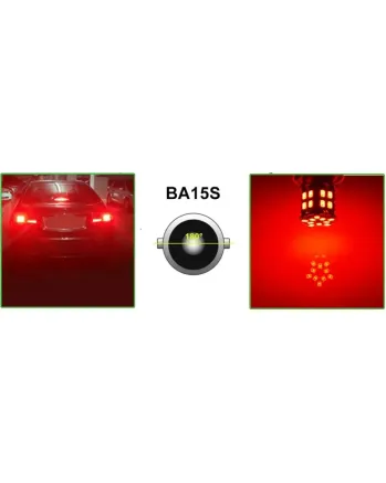 LED Лед Крушки, 30 SMD, BA15S 1156 (P21W), Срещуположни пинове (180°), Opposite, 12V, Червена Светлина