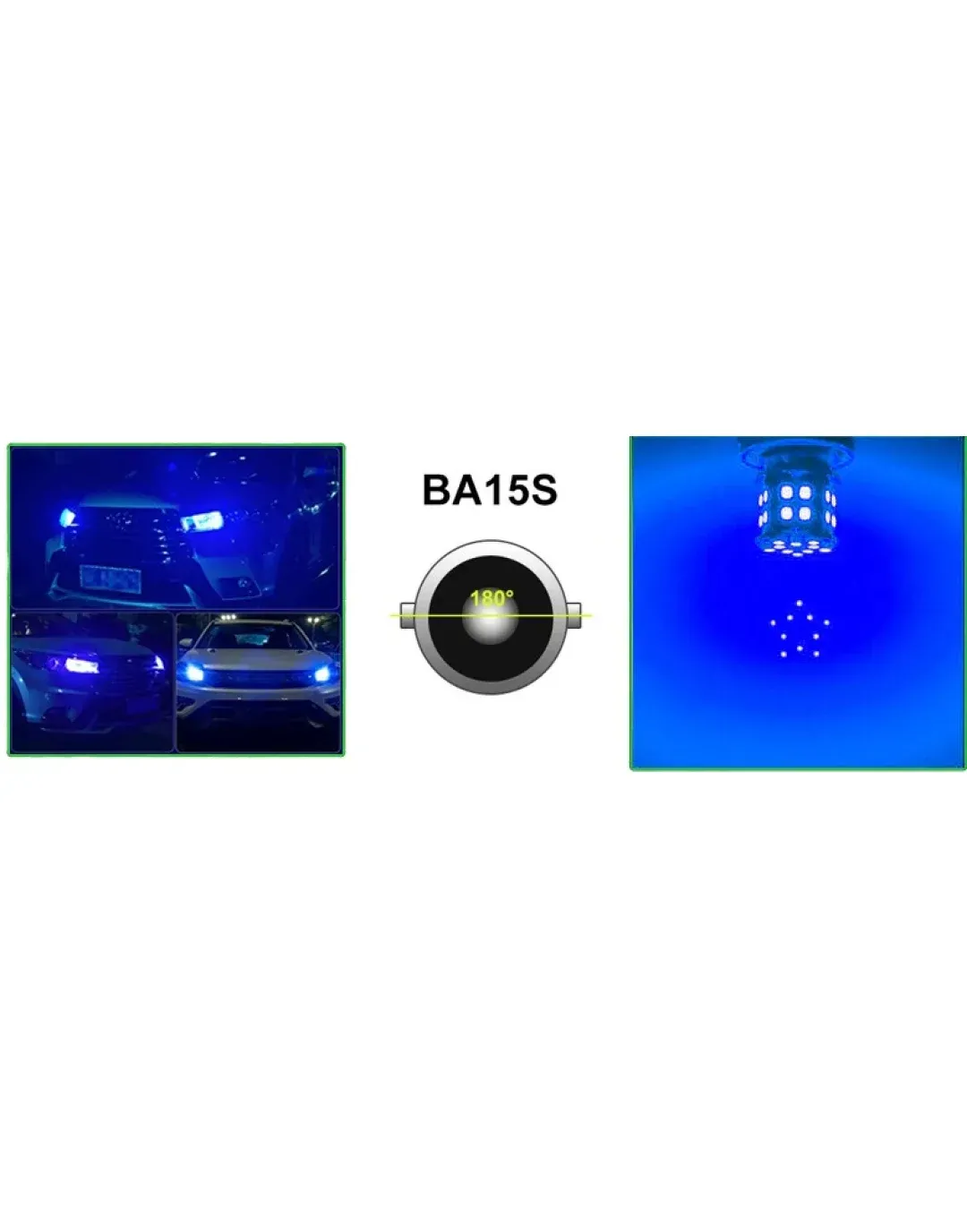 LED Лед Крушки, 30 SMD, BA15S 1156 (P21W), Срещуположни пинове (180°), Opposite, 12V, Синя Светлина