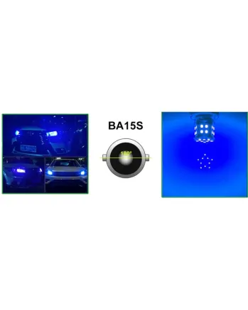 LED Лед Крушки, 30 SMD, BA15S 1156 (P21W), Срещуположни пинове (180°), Opposite, 12V, Синя Светлина