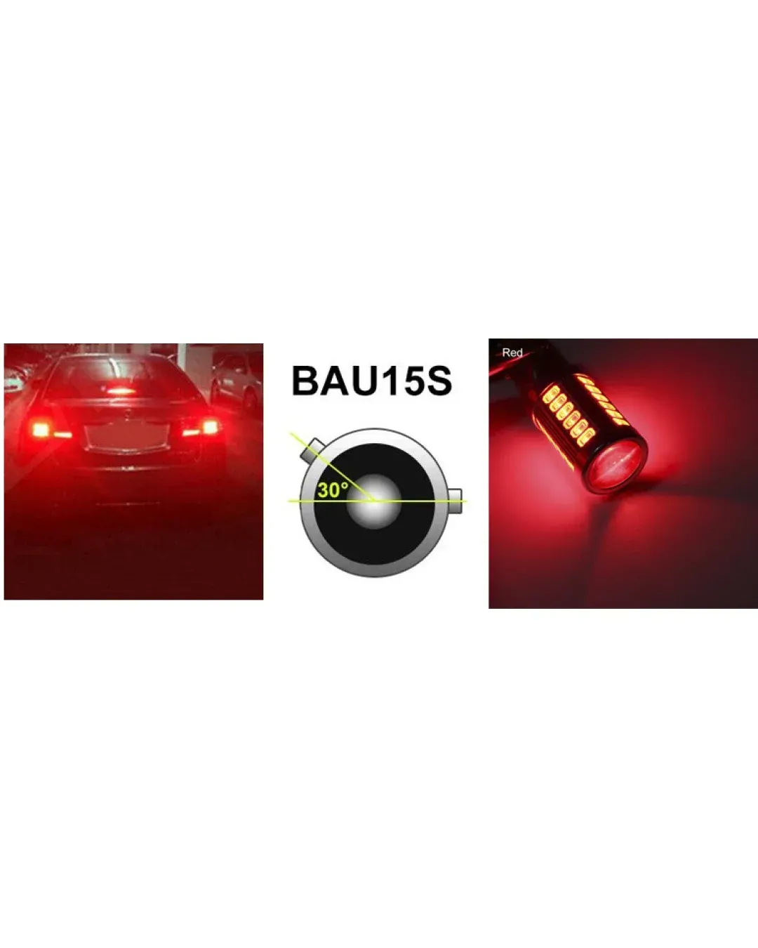 LED Лед Крушки, 33 SMD, С Лупа, BAU15S 1156 (PY21W), 12V, Червена Светлина