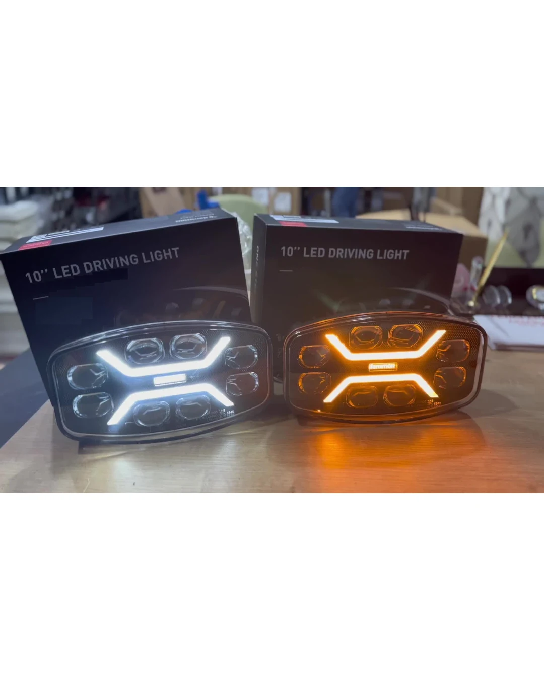 LED ЛЕД мощен диоден фар халоген лампа 12V - 24V 48W бяло-жълто за АТВ джип камион трактор земеделски и селскостопански машини и др. 245 x 139.4 x 90 mm E-mark E9
