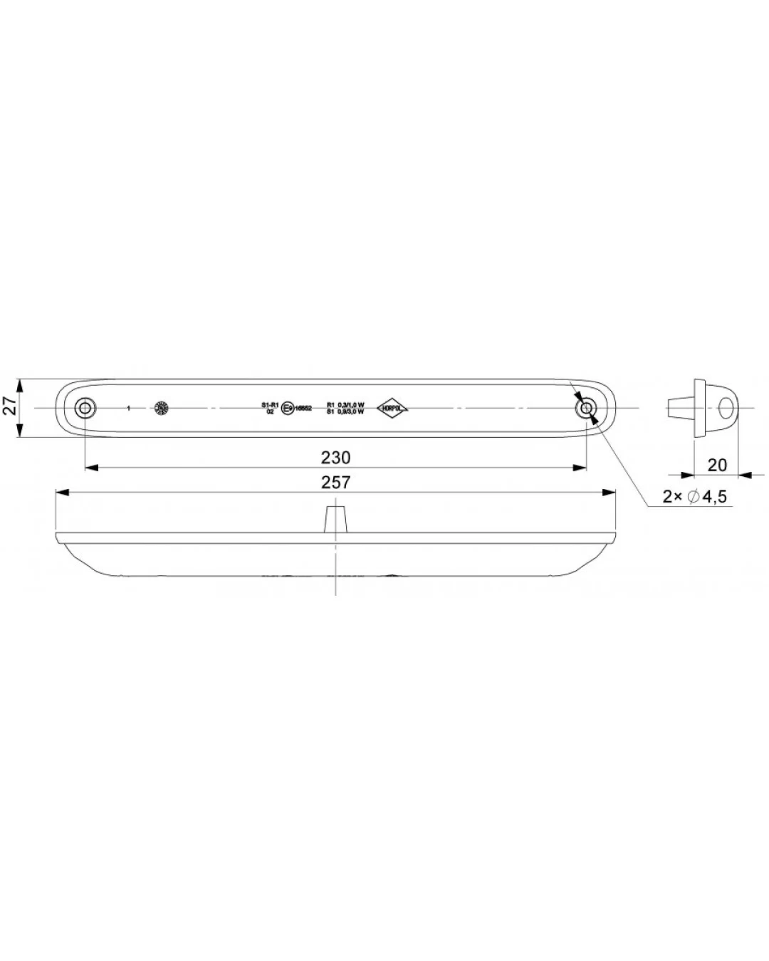 LED Лед Светлина, Две функции, Стоп, Габарит, Червен цвят, 12V - 24V, E-Mark