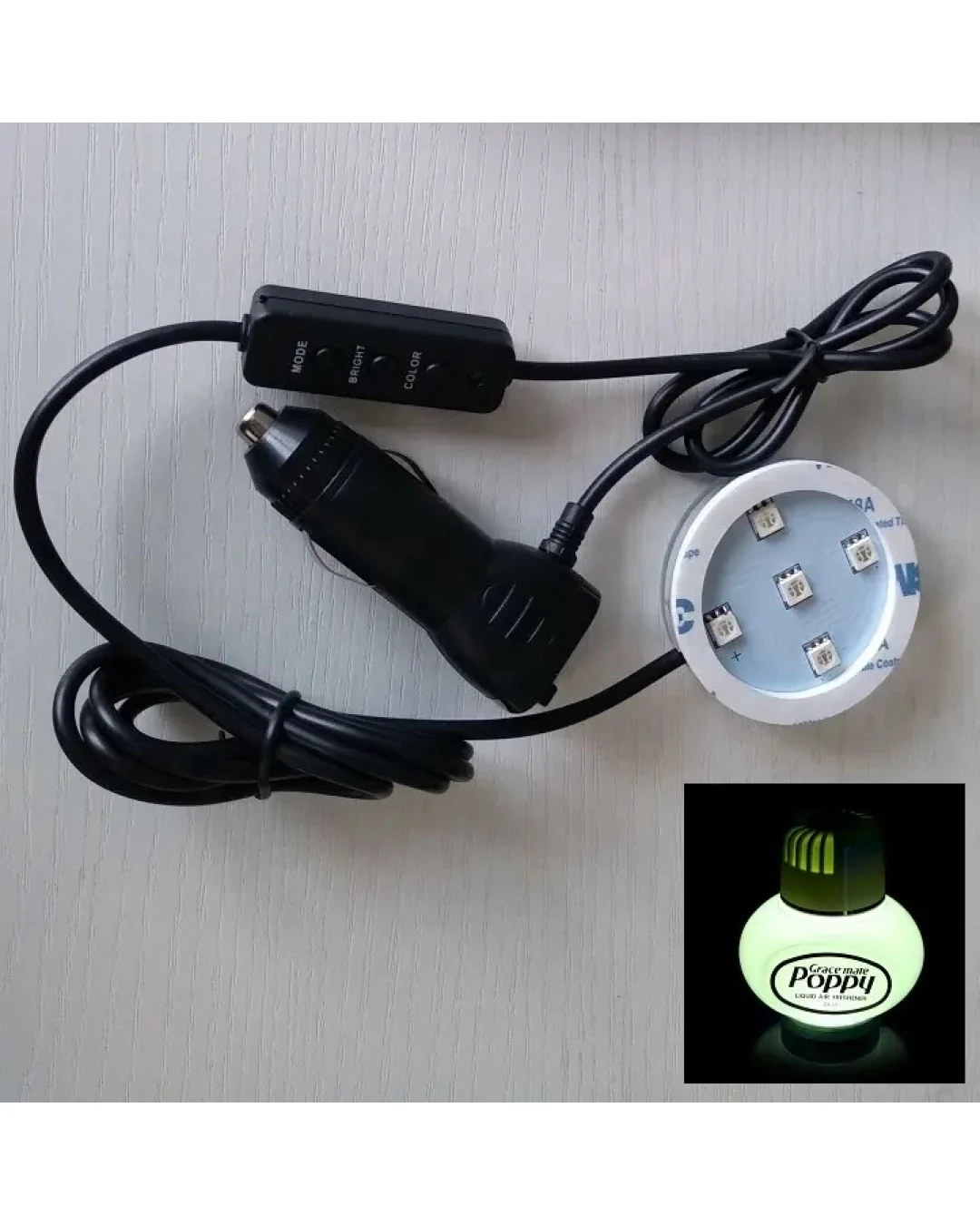 ЛЕД LED Светодиодно осветление за ароматизатор POPPY със 7 различни цвята 12V - 24V с конектор за запалка