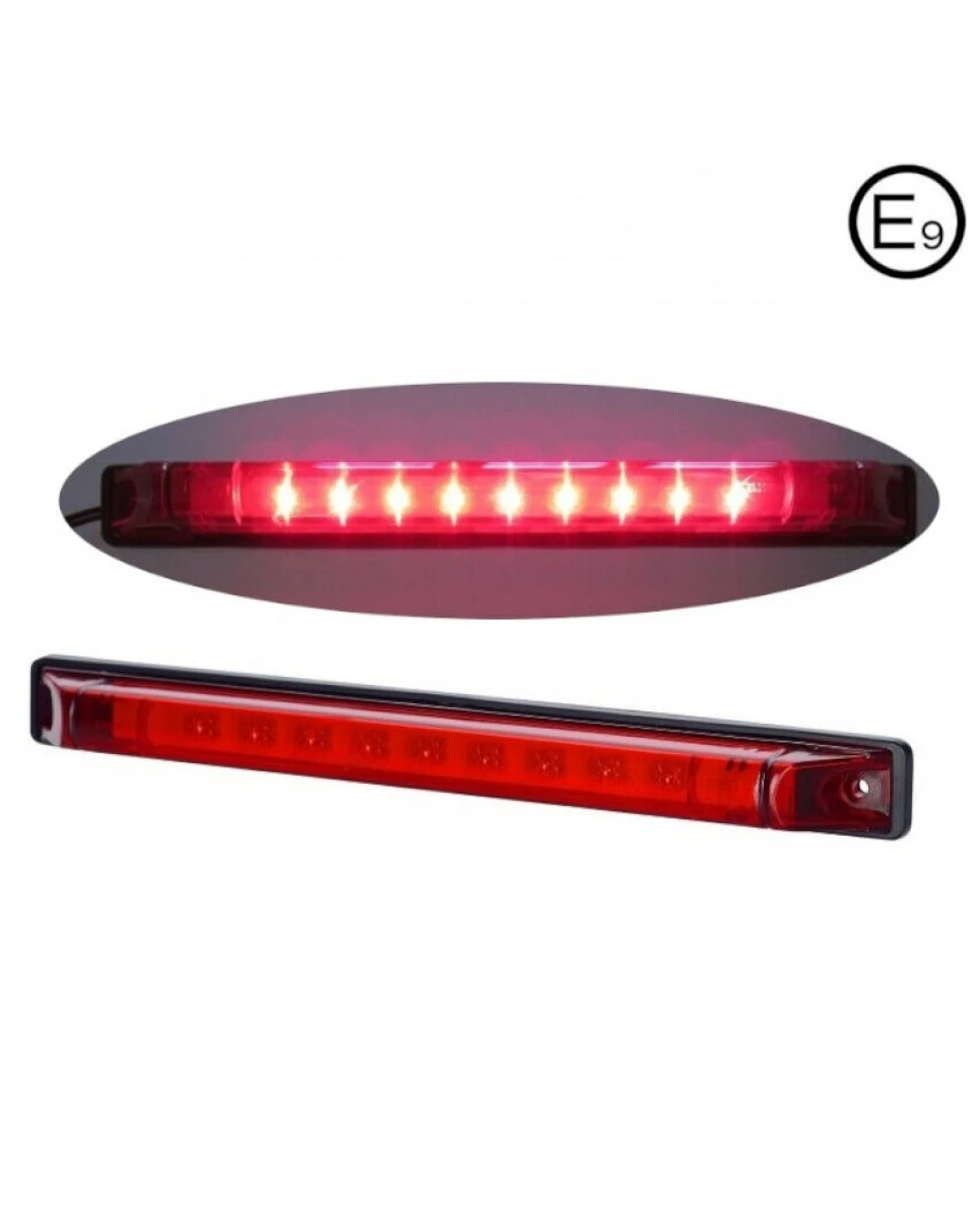 LED Лед Трети Стоп, Маркер, Габарит, 24см, 12V - 24V, 9 Диода,Червена Светлина, Е-Mark