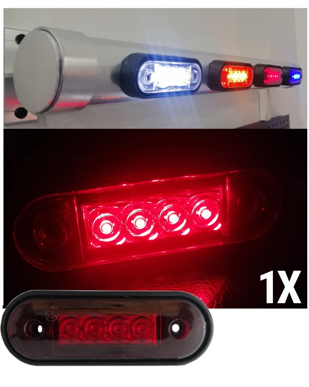 LED Маркер, Диоден Габарит, Токос, Червен, 12V-24V, Светлина За Камион, Бус, Ван, Ремарке, Каравана, Извит Гръб за Директен Монтаж на Ролбар, Булбар