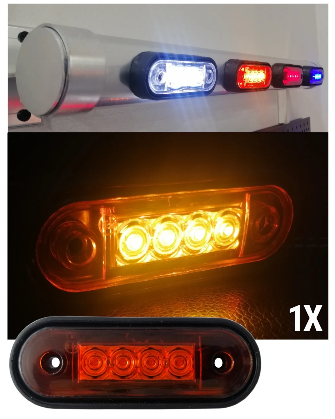 LED Маркер, Диоден Габарит, Токос, Оранжев, 12V-24V, Светлина За Камион, Бус, Ван, Ремарке, Каравана, Извит Гръб за Директен Монтаж на Ролбар, Булбар