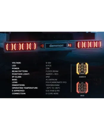 LED Стоп-Халоген Demmon 6 27W E-MARK (ECE R148/R10) IP67, 9-32V Разпръсната светлина, Червен Стоп /Габарит и Динамичен Оранжев Мигач