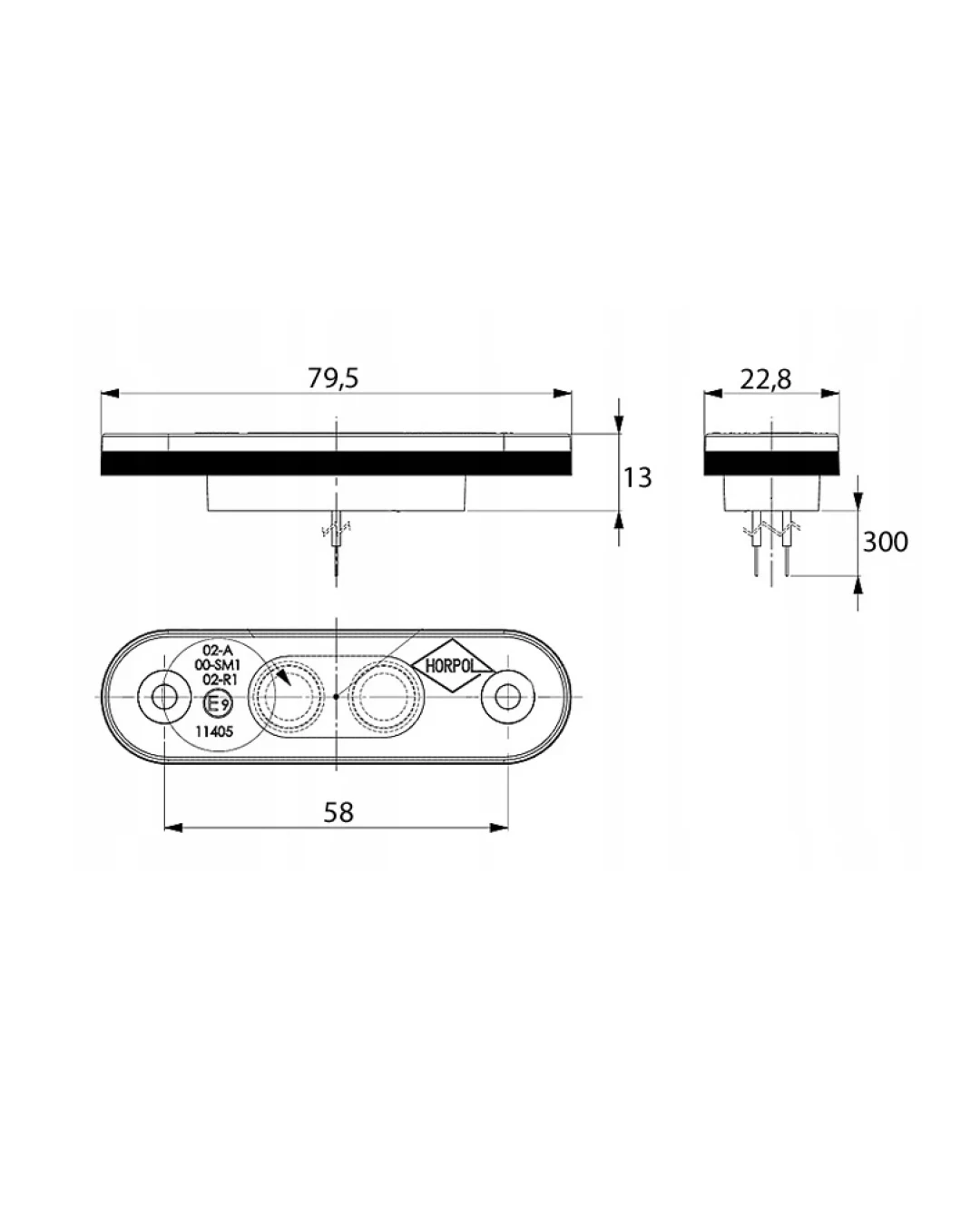 LED Светодиоден Габарит, Маркер, Токос, Червен, Овален, Е-Mark, 3 LED, 12V-24V, 8 см