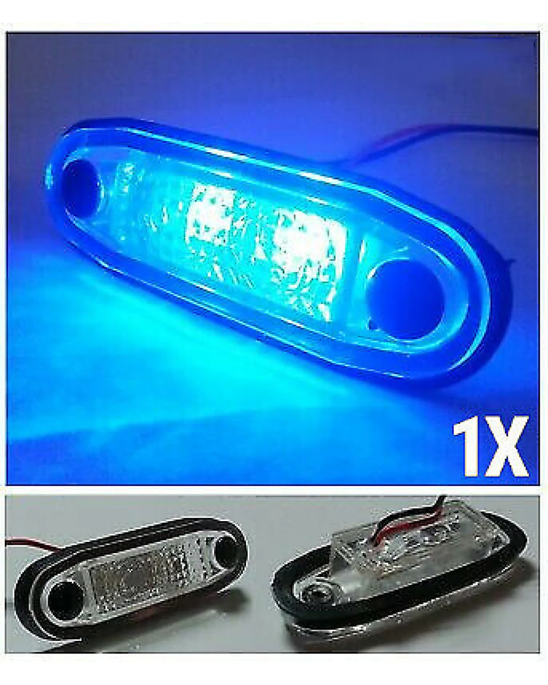 LED Светодиоден Габарит, Маркер, Токос, С Гума, Син Цвят, Овален, Е-Mark, 24V, 7,5 см