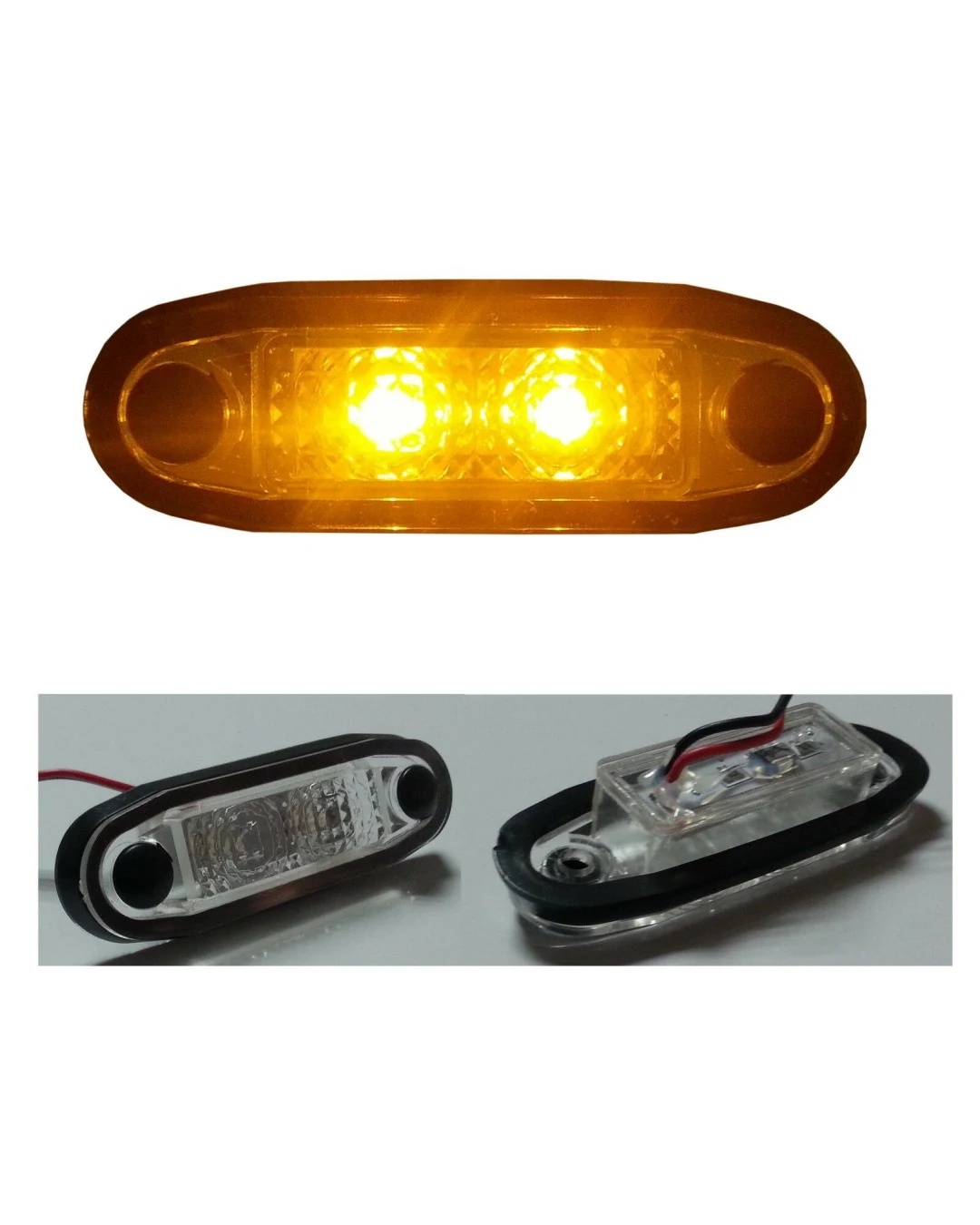 LED Светодиоден Габарит, Маркер, Токос, С Гума, Жълт Оранжев Цвят, Овален, Е-Mark, 24V, 7,5 см