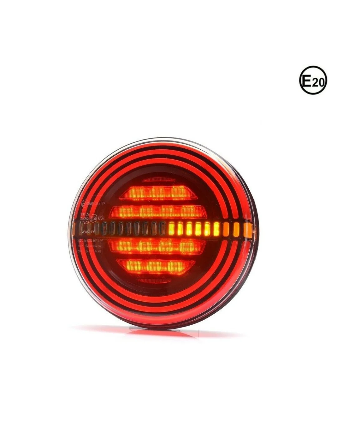 LED Светодиоден Стоп с Динамичен Бягащ Мигач WAS , Неон Ефект, Кръгъл, Тип Хамбургер , Ø14.2см , 3 Функции, Е-Mark, 12V-24V
