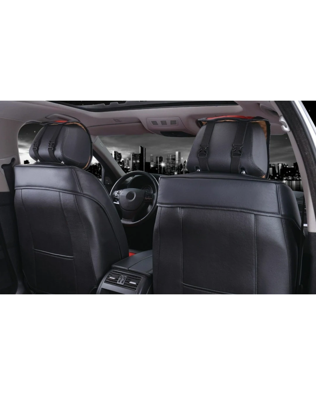 Лукс Универсална Кожа и Плат Тапицерия Сиво и Черно/ Калъфи за предни седалки TAP851