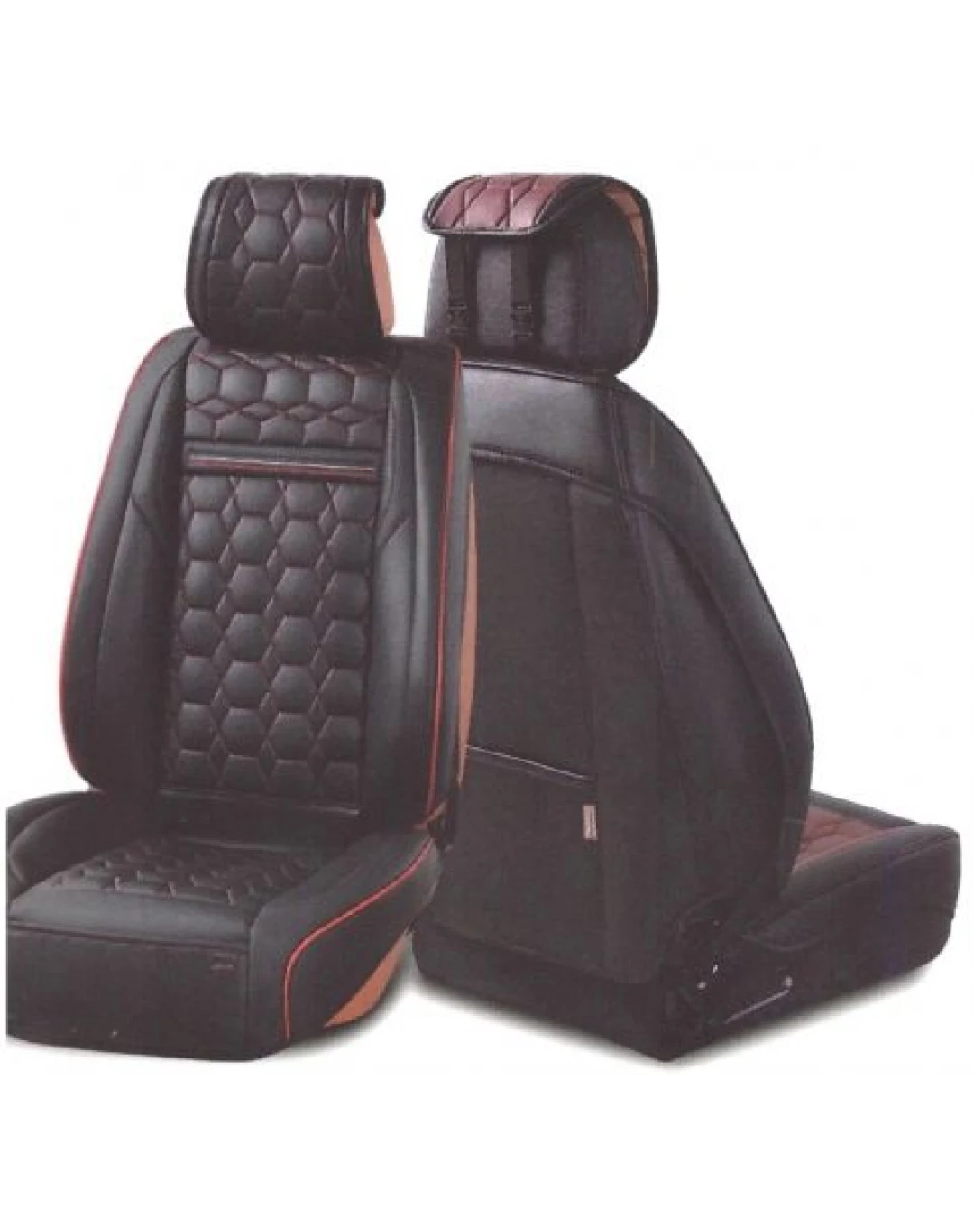 Лукс Универсална Кожена Тапицерия / Калъфи за предни седалки Еко Кожа Черна с Червен Шев TAP800