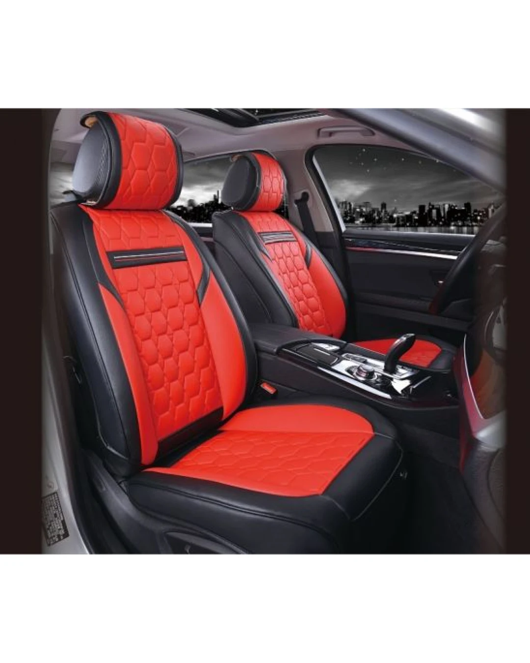 Лукс Универсална Кожена Тапицерия / Калъфи за предни седалки Еко Кожа Черна с Червен Шев TAP803