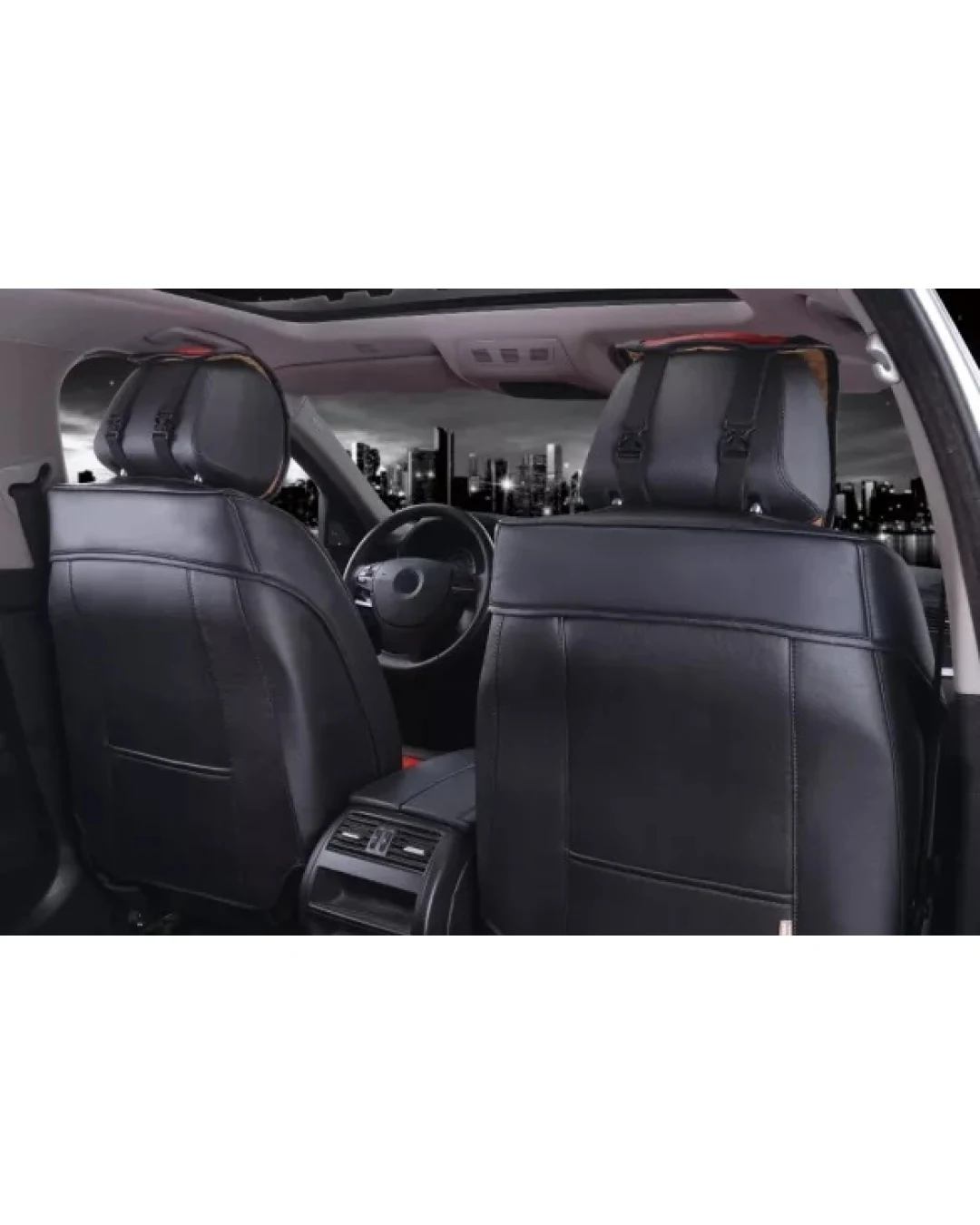 Лукс Универсална Кожена Тапицерия / Калъфи за предни седалки Еко Кожа Черна с Червен Шев TAP845