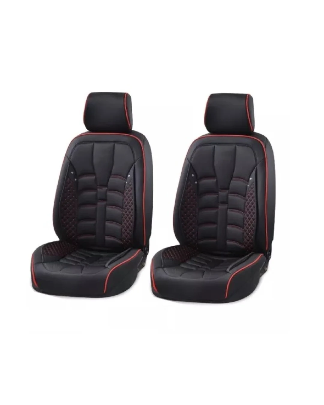 Лукс Универсална Кожена Тапицерия / Калъфи за предни седалки Еко Кожа Черна с Червен Шев TAP845