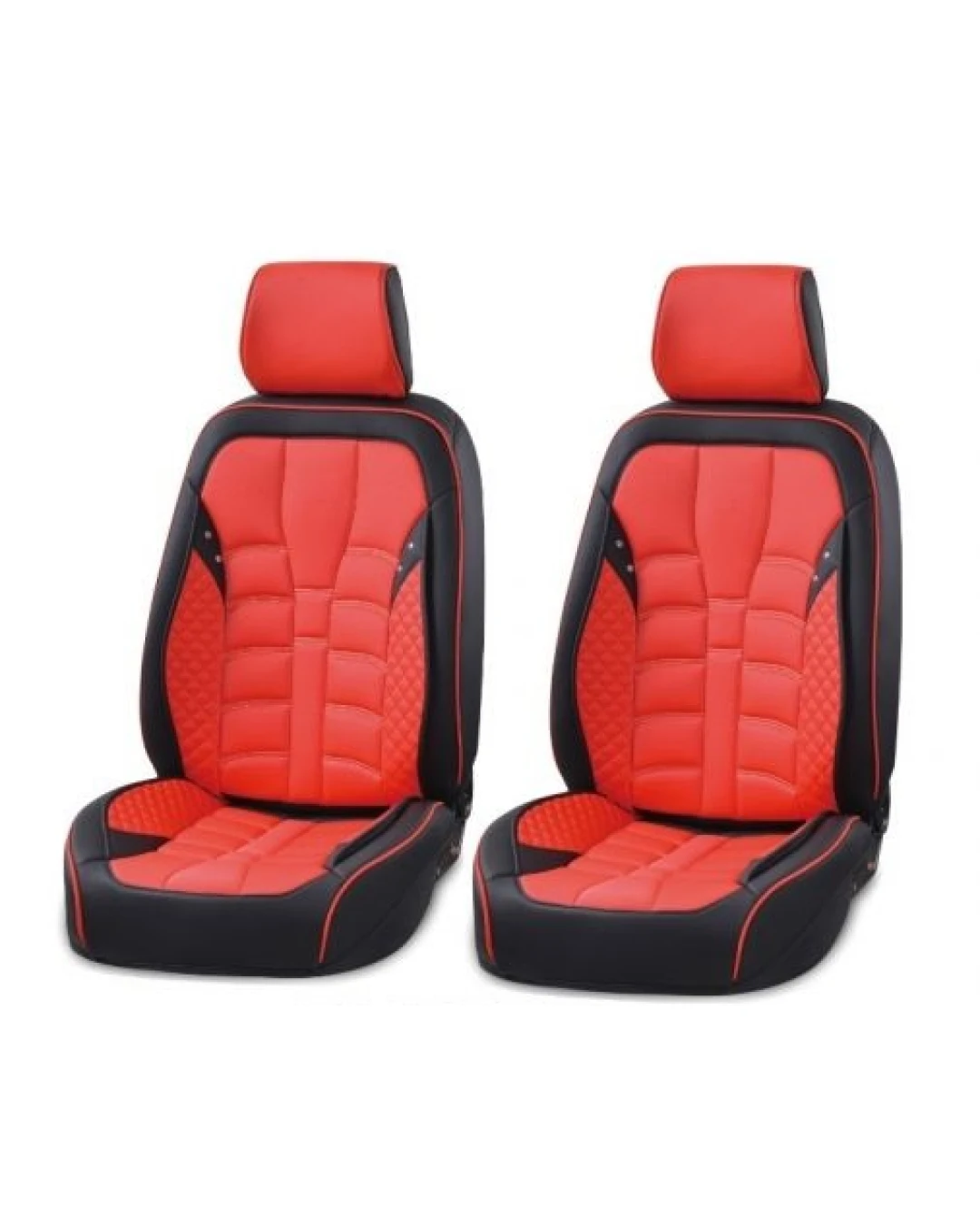 Лукс Универсална Кожена Тапицерия / Калъфи за предни седалки Еко Кожа Черна с Червен Шев TAP846