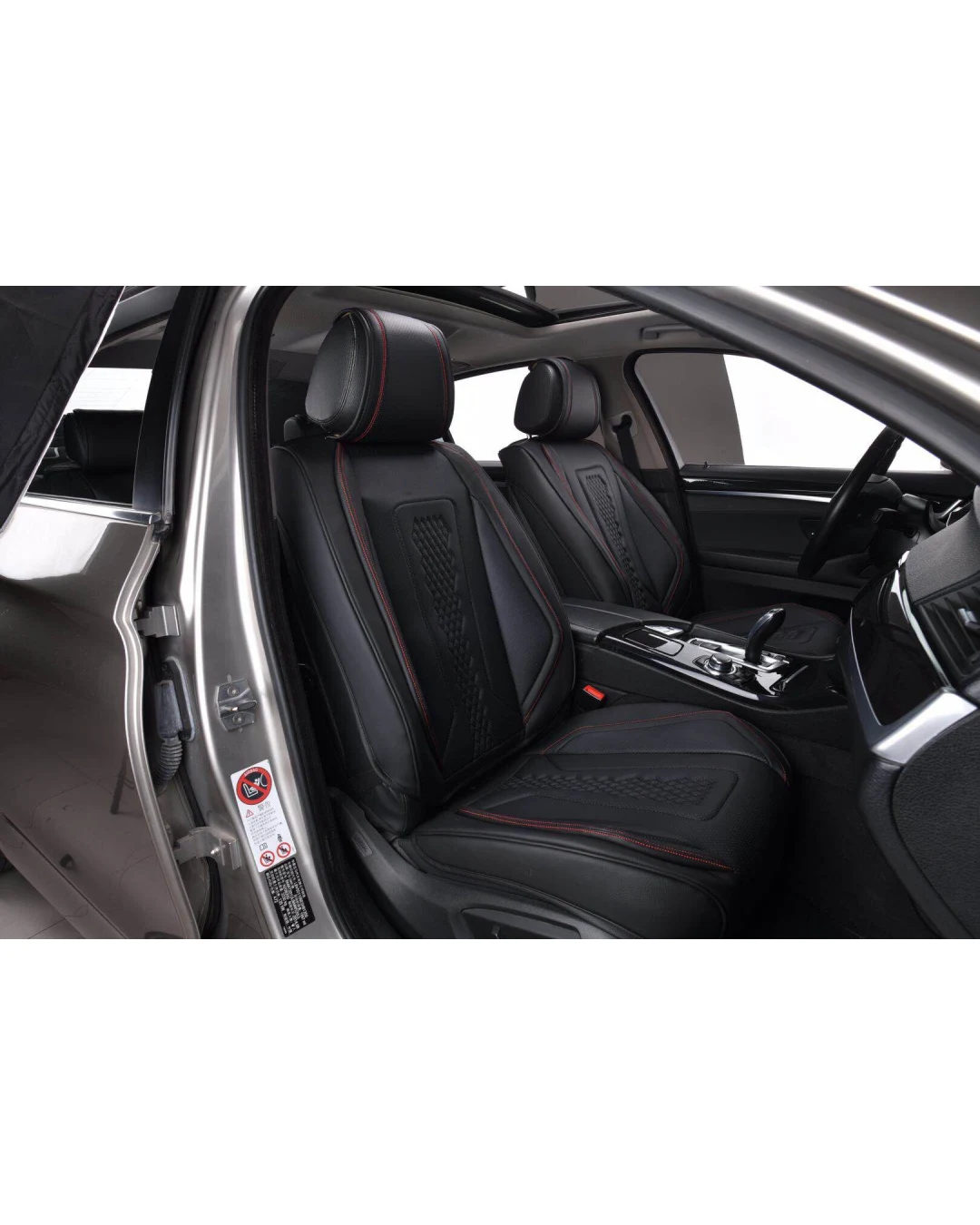 Лукс Универсална Кожена Тапицерия / Калъфи за предни седалки Еко Кожа Черна с Червен Шев TAP855