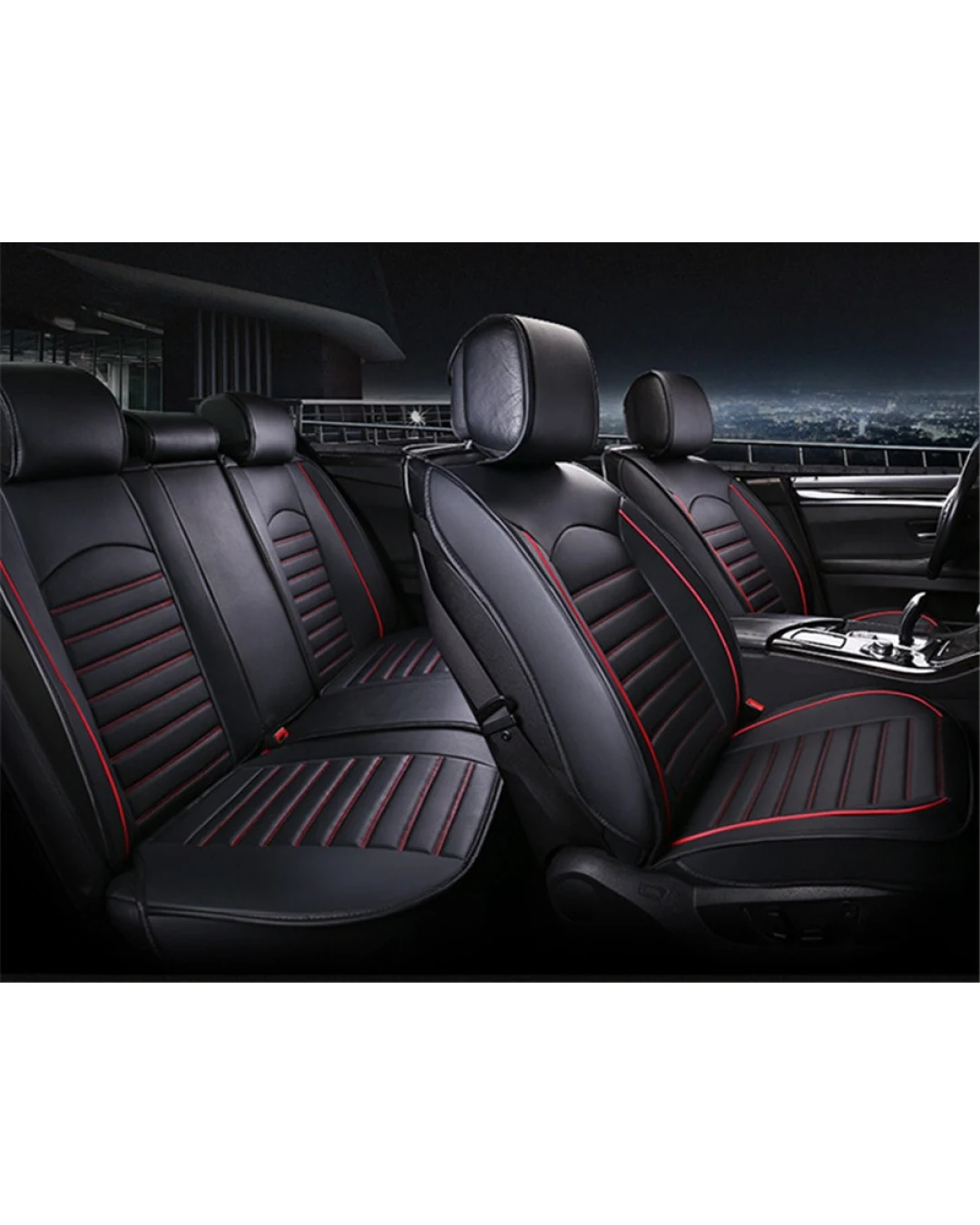 Луксозни калъфи за седалки Комплект Черна Кожена универсална тапицерия