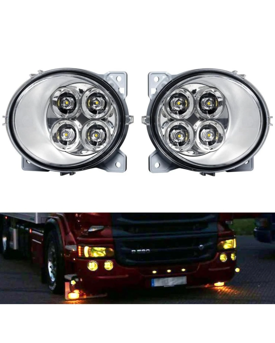 Ляв + Десен ЛЕД LED Диоден фар халоген За Scania P G R T след 2004 жълта светлина